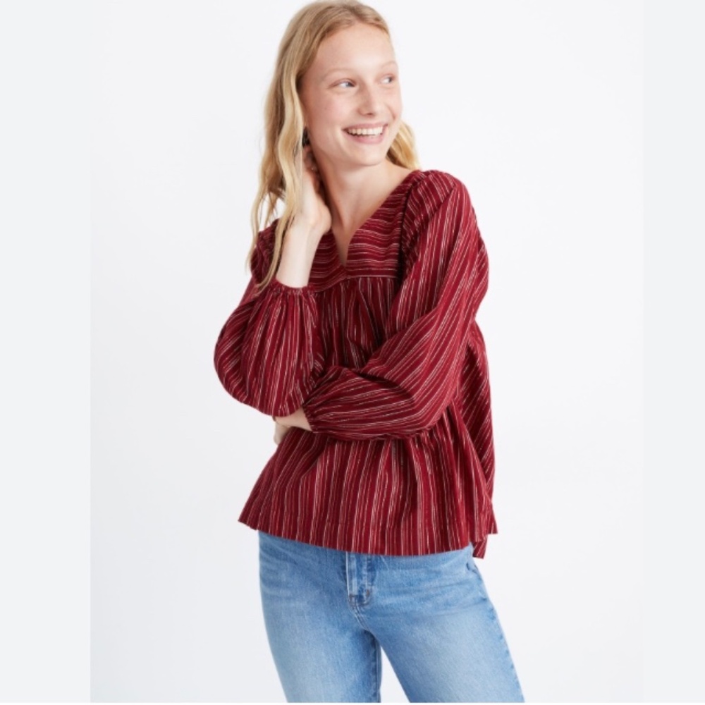 Madewell Swingy Peasant Top in Metallic Stripe Size XS